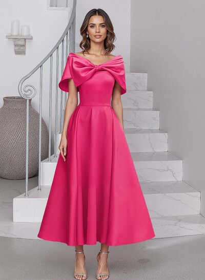 A-Line Asymmetrical Sleeveless Satin Mother Of The Bride Dresses With Bow(s)