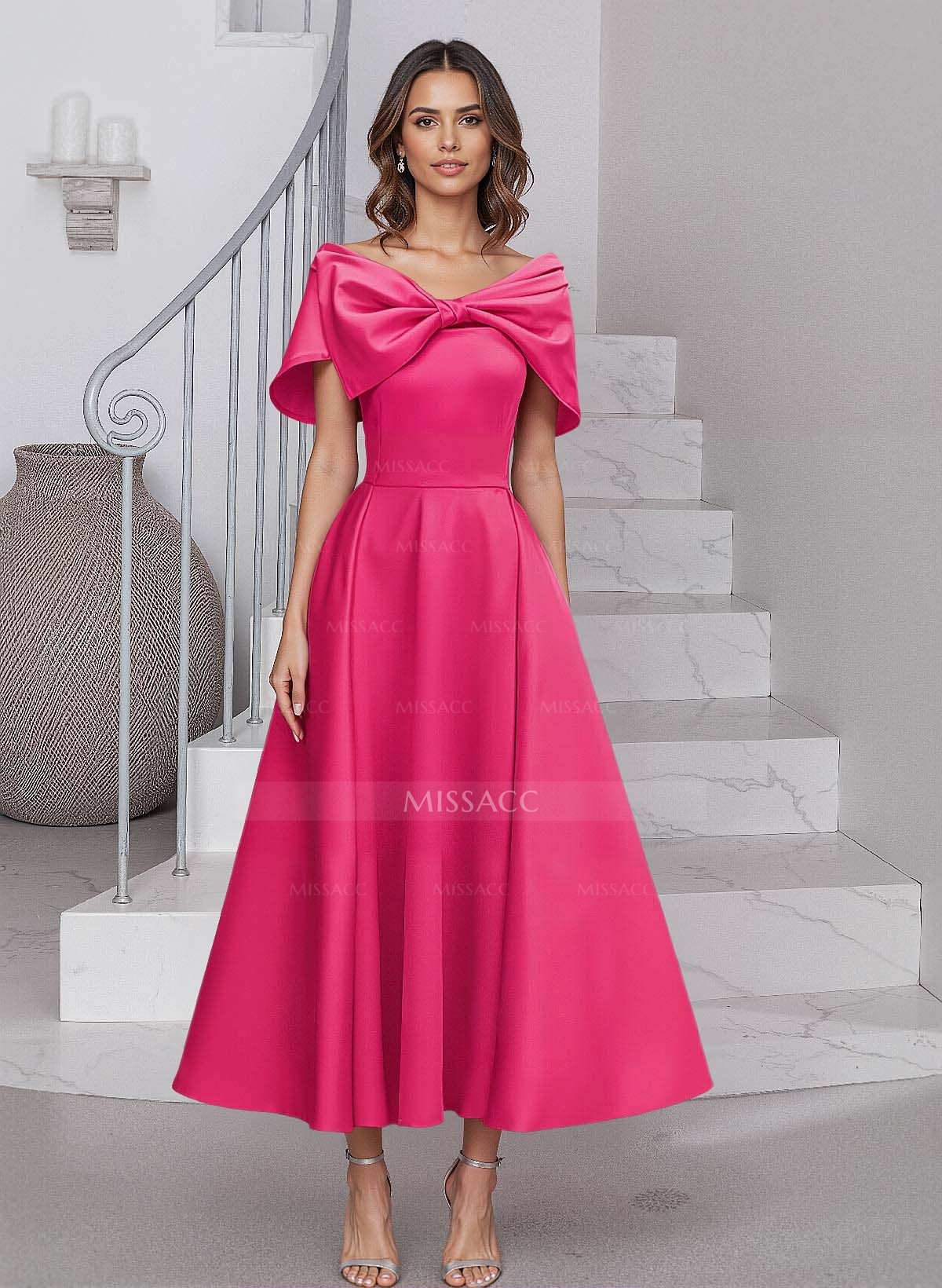 A-Line Asymmetrical Sleeveless Satin Mother Of The Bride Dresses With Bow(s)