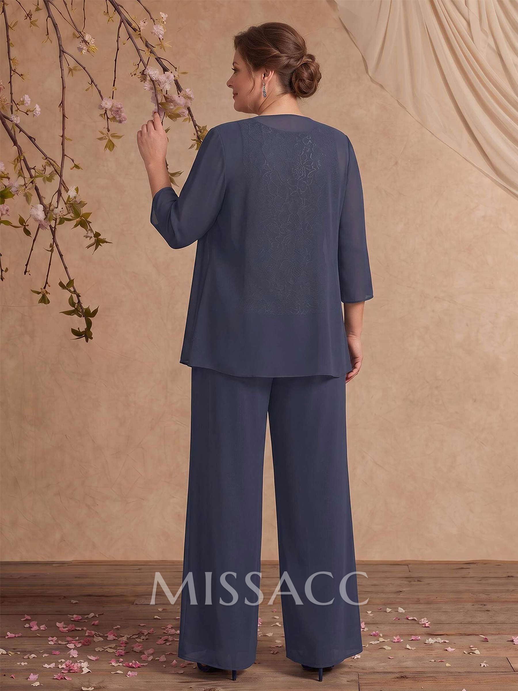Jumpsuit/Pantsuit Chiffon Mother Of The Bride Dresses With Lace Jumpsuit/Pantsuit Chiffon Mother Of The Bride Dresses With Lace