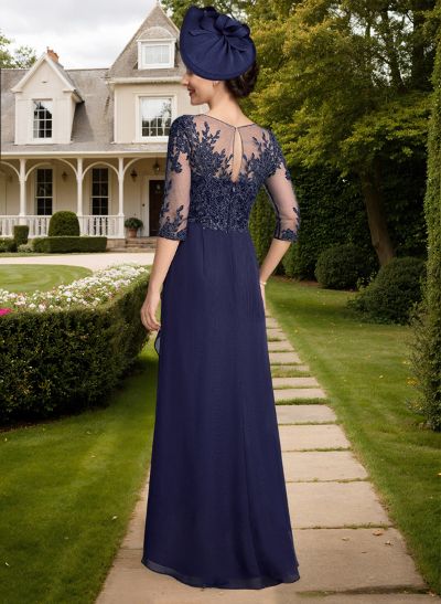 A-Line Illusion Neck Chiffon Mother Of The Bride Dresses With Ruffle/Lace