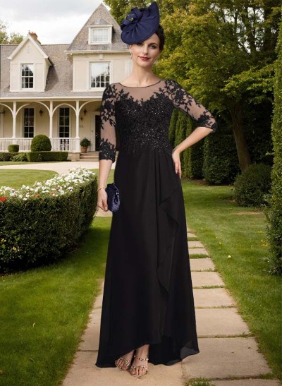 A-Line Illusion Neck Chiffon Mother Of The Bride Dresses With Ruffle/Lace