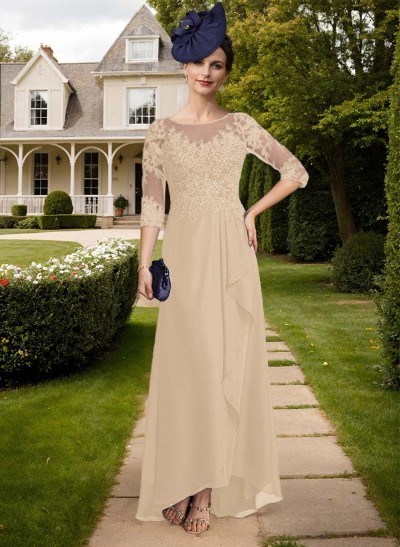 A-Line Illusion Neck Chiffon Mother Of The Bride Dresses With Ruffle/Lace