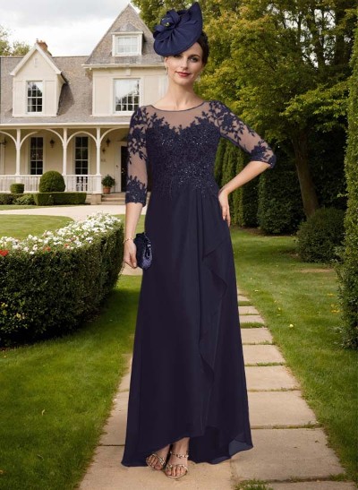 A-Line Illusion Neck Chiffon Mother Of The Bride Dresses With Ruffle/Lace