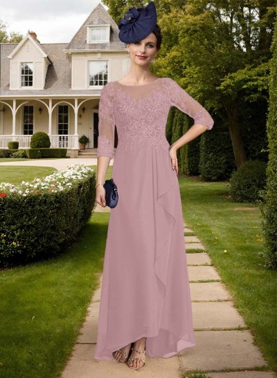 A-Line Illusion Neck Chiffon Mother Of The Bride Dresses With Ruffle/Lace