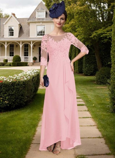A-Line Illusion Neck Chiffon Mother Of The Bride Dresses With Ruffle/Lace