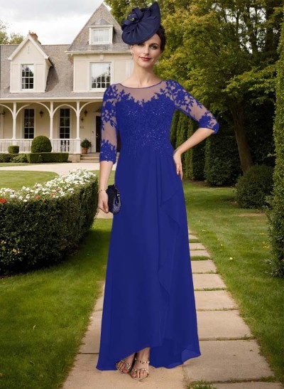 A-Line Illusion Neck Chiffon Mother Of The Bride Dresses With Ruffle/Lace