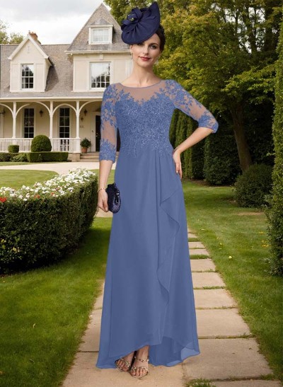 A-Line Illusion Neck Chiffon Mother Of The Bride Dresses With Ruffle/Lace