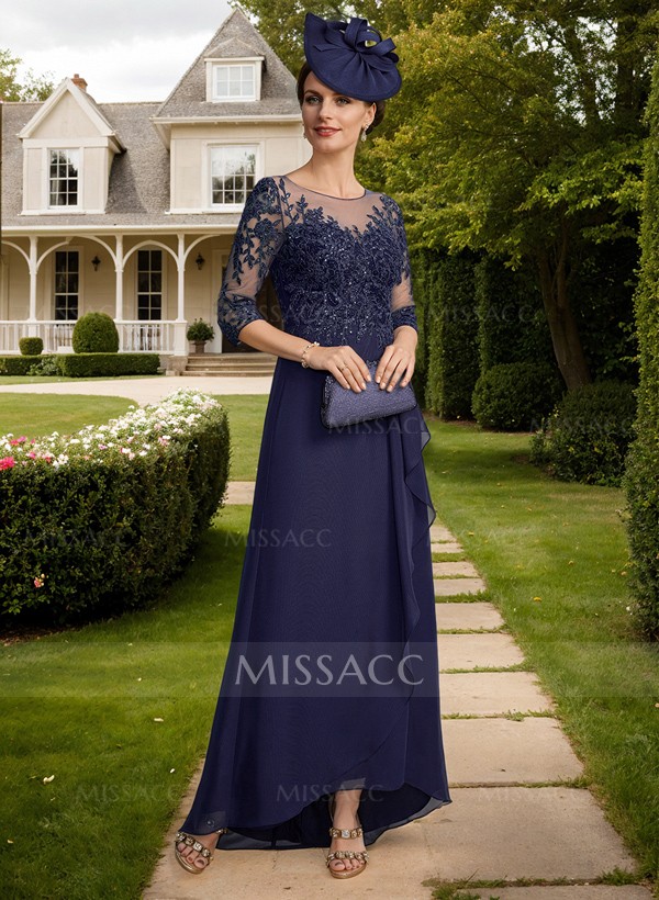 A-Line Illusion Neck Chiffon Mother Of The Bride Dresses With Ruffle/Lace