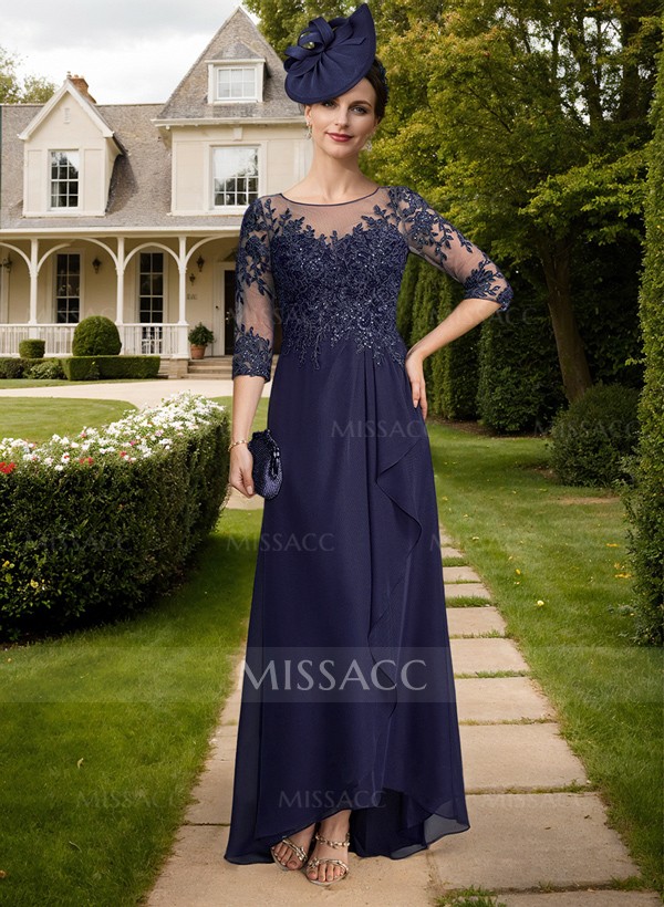 A-Line Illusion Neck Chiffon Mother Of The Bride Dresses With Ruffle/Lace