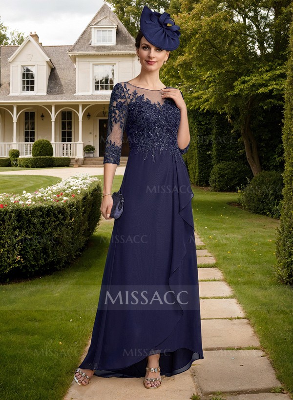 A-Line Illusion Neck Chiffon Mother Of The Bride Dresses With Ruffle/Lace