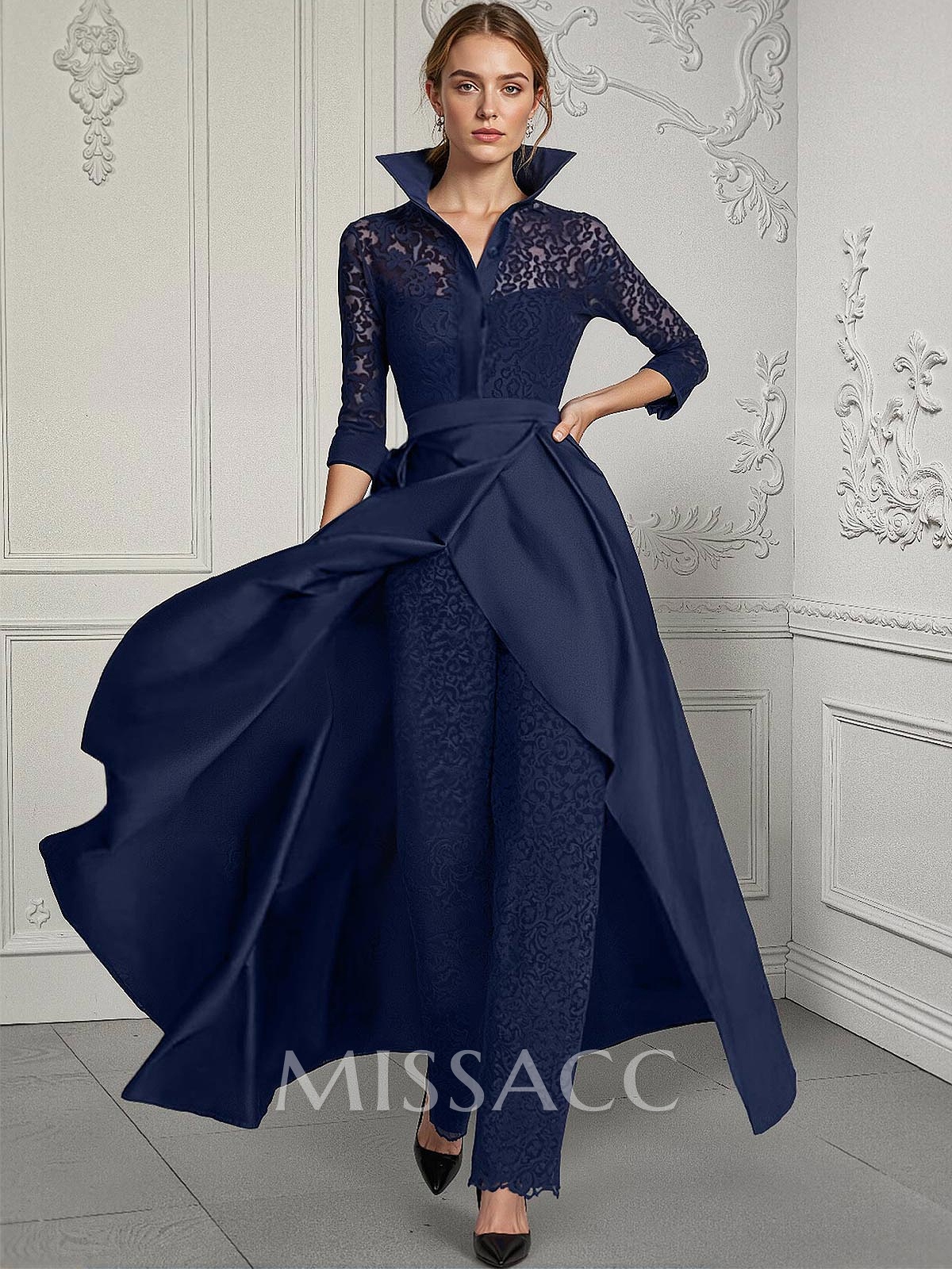 Jumpsuit/Pantsuit V-Neck Lace/Silk Like Satin Mother Of The Bride Dresses Jumpsuit/Pantsuit V-Neck Lace/Silk Like Satin Mother Of The Bride Dresses