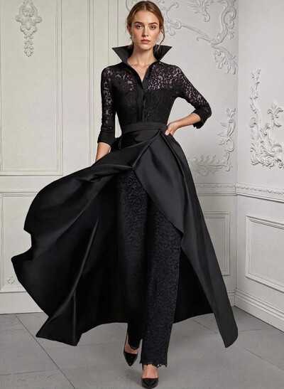 Jumpsuit/Pantsuit V-Neck Lace/Silk Like Satin Mother Of The Bride Dresses