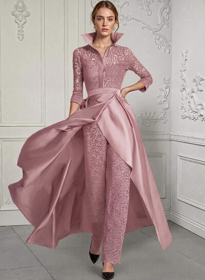 Jumpsuit/Pantsuit V-Neck Lace/Silk Like Satin Mother Of The Bride Dresses