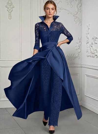 Jumpsuit/Pantsuit V-Neck Lace/Silk Like Satin Mother Of The Bride Dresses
