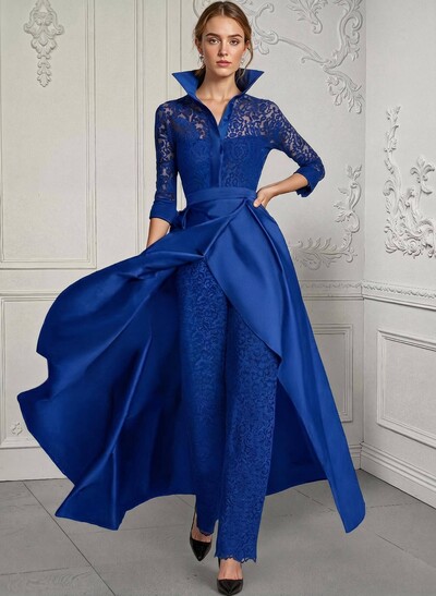 Jumpsuit/Pantsuit V-Neck Lace/Silk Like Satin Mother Of The Bride Dresses