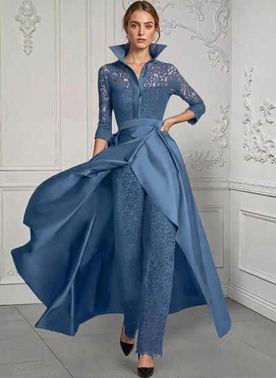 Jumpsuit/Pantsuit V-Neck Lace/Silk Like Satin Mother Of The Bride Dresses