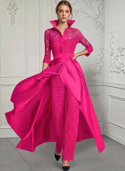 Jumpsuit/Pantsuit V-Neck Lace/Silk Like Satin Mother Of The Bride Dresses