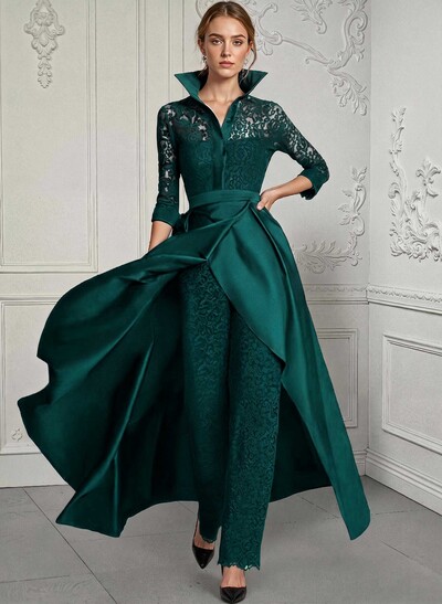 Jumpsuit/Pantsuit V-Neck Lace/Silk Like Satin Mother Of The Bride Dresses