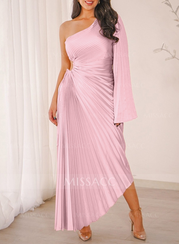 A-Line One-Shoulder Silk Like Satin Mother Of The Bride Dresses With Pleated