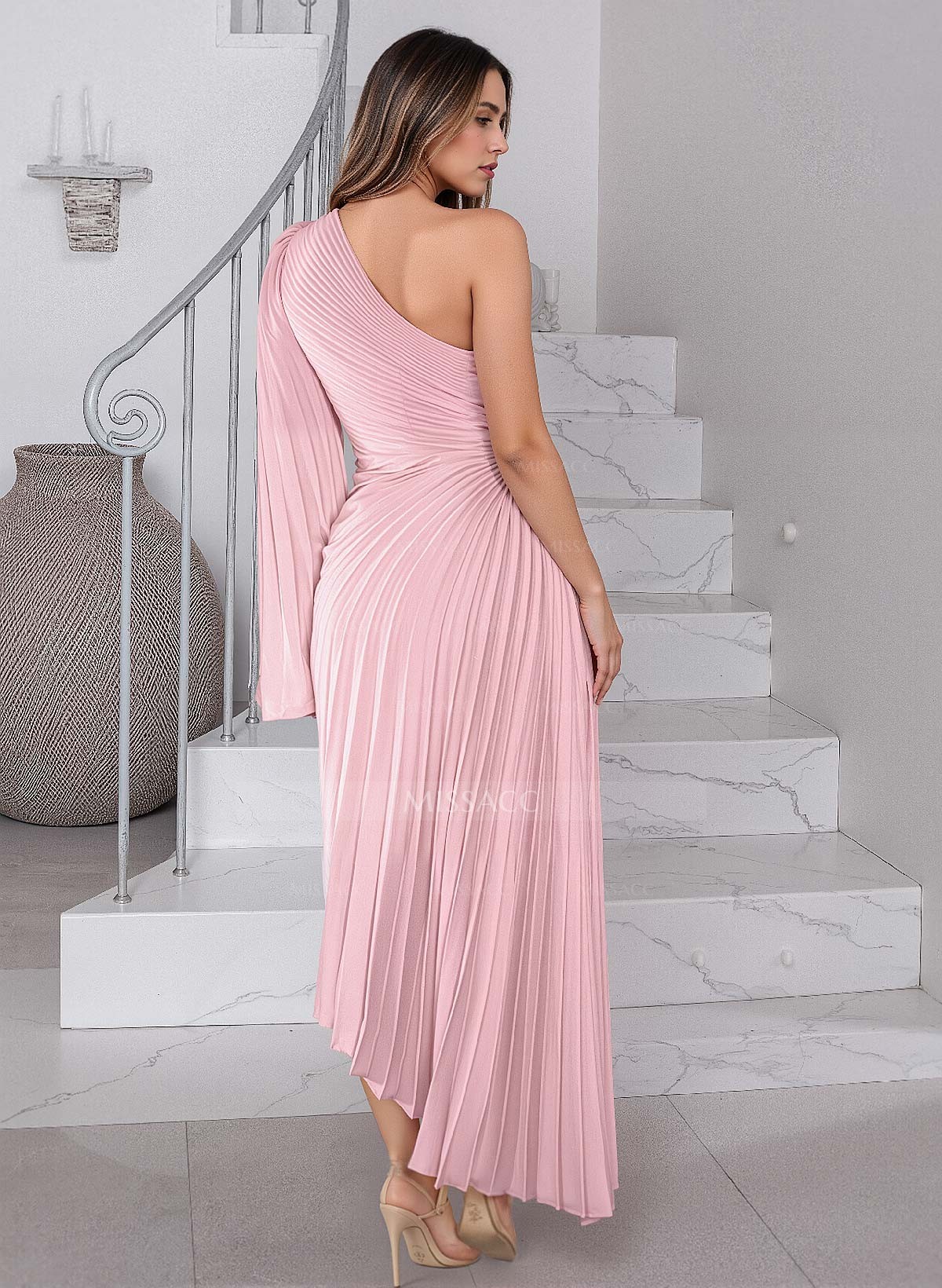 A-Line One-Shoulder Silk Like Satin Mother Of The Bride Dresses With Pleated