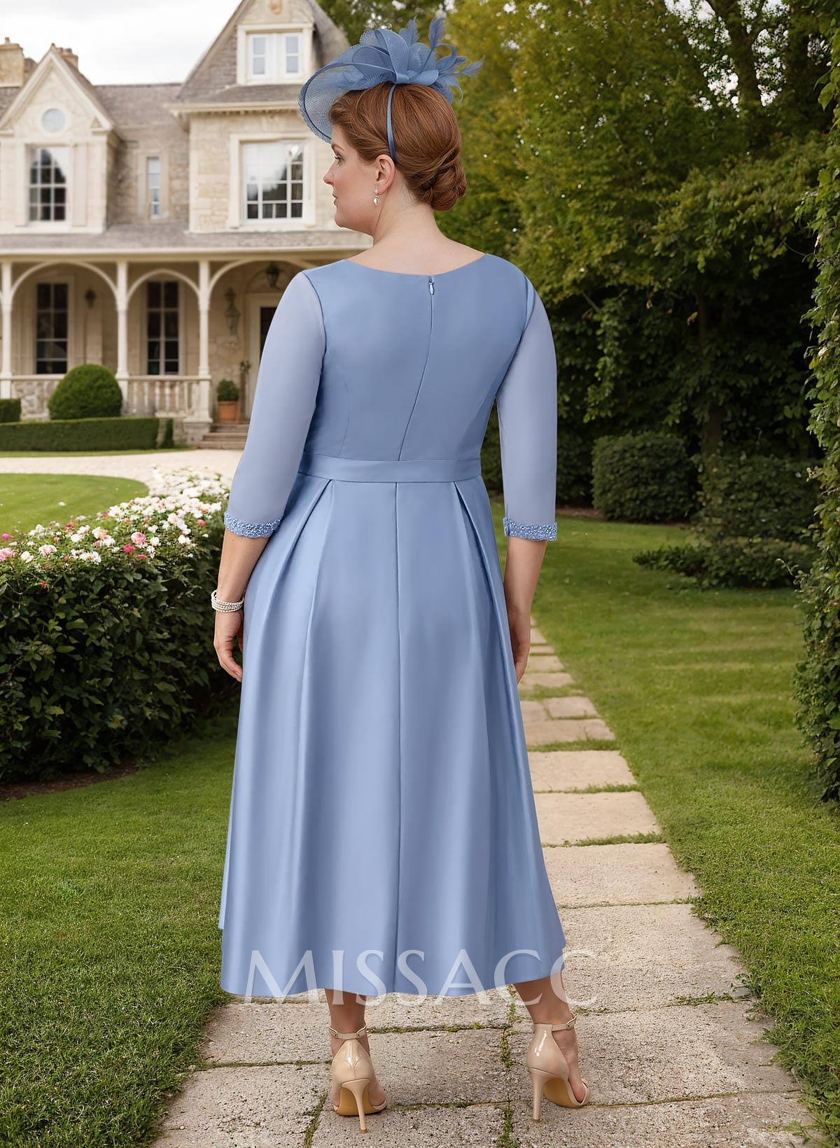 A-Line V-Neck 3/4 Sleeves Satin/Chiffon Mother Of The Bride Dresses With Bow(s)