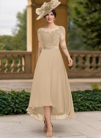 A-Line Illusion Neck Chiffon Mother Of The Bride Dresses With Beading/Lace