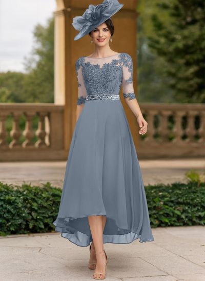 A-Line Illusion Neck Chiffon Mother Of The Bride Dresses With Beading/Lace
