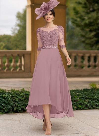 A-Line Illusion Neck Chiffon Mother Of The Bride Dresses With Beading/Lace