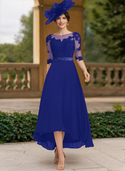 A-Line Illusion Neck Chiffon Mother Of The Bride Dresses With Beading/Lace