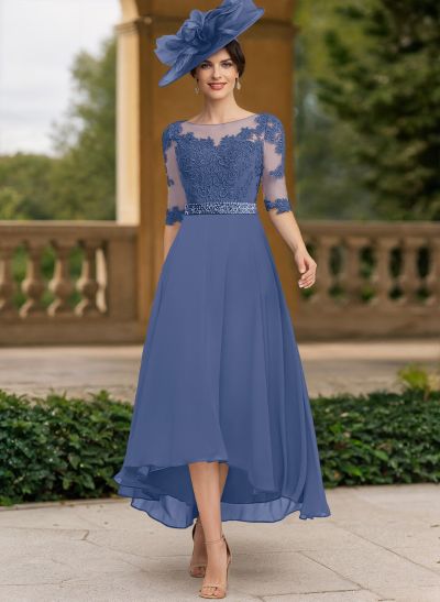 A-Line Illusion Neck Chiffon Mother Of The Bride Dresses With Beading/Lace