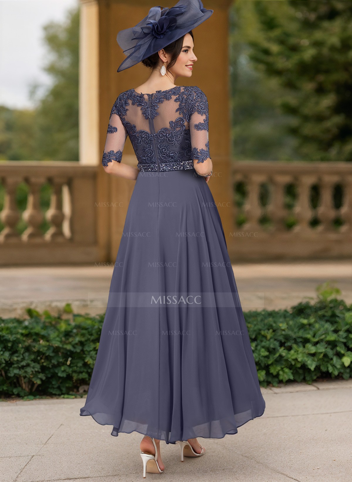 A-Line Illusion Neck Chiffon Mother Of The Bride Dresses With Beading/Lace
