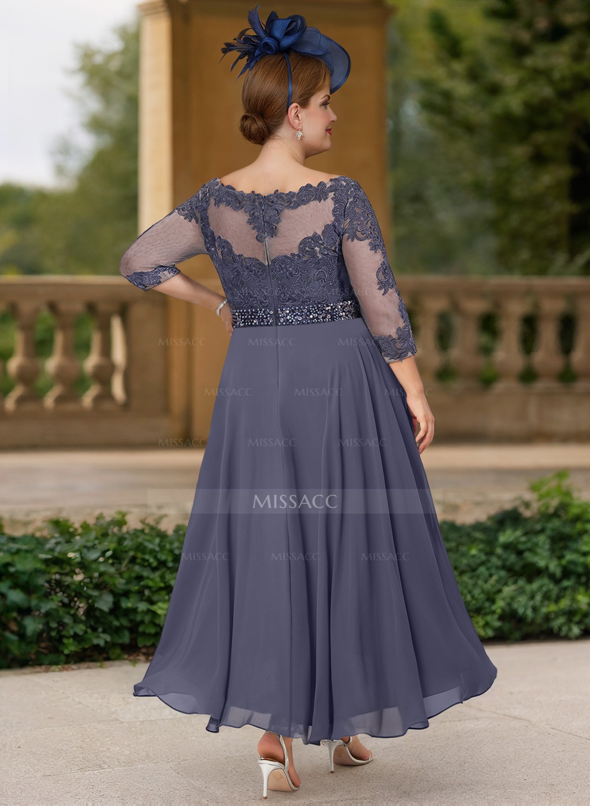 A-Line Illusion Neck Chiffon Mother Of The Bride Dresses With Beading/Lace