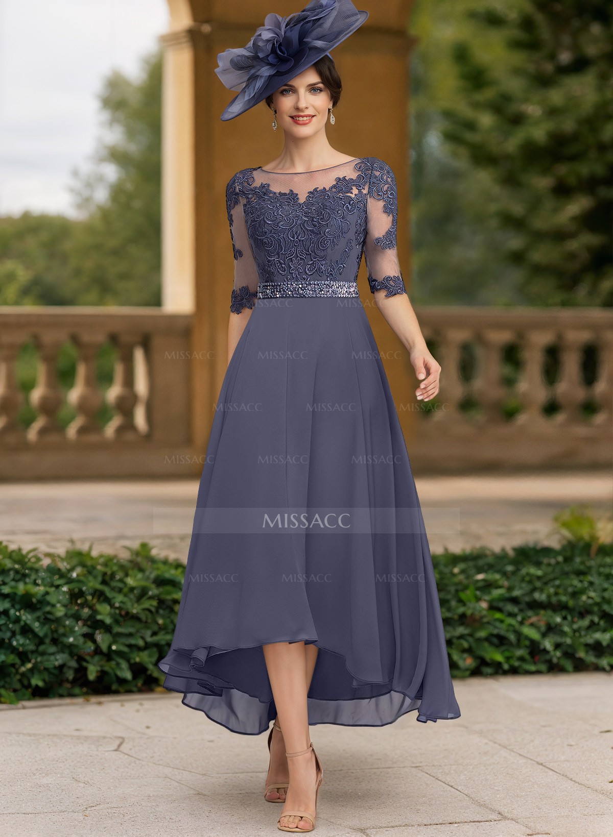 A-Line Illusion Neck Chiffon Mother Of The Bride Dresses With Beading/Lace