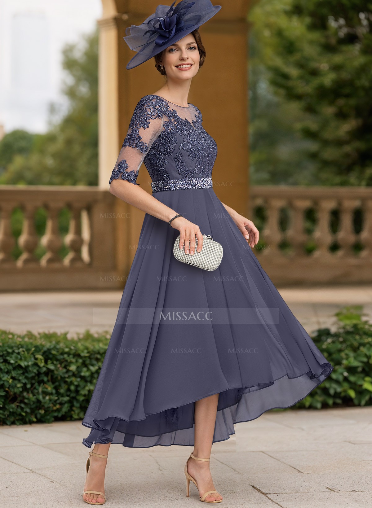 A-Line Illusion Neck Chiffon Mother Of The Bride Dresses With Beading/Lace