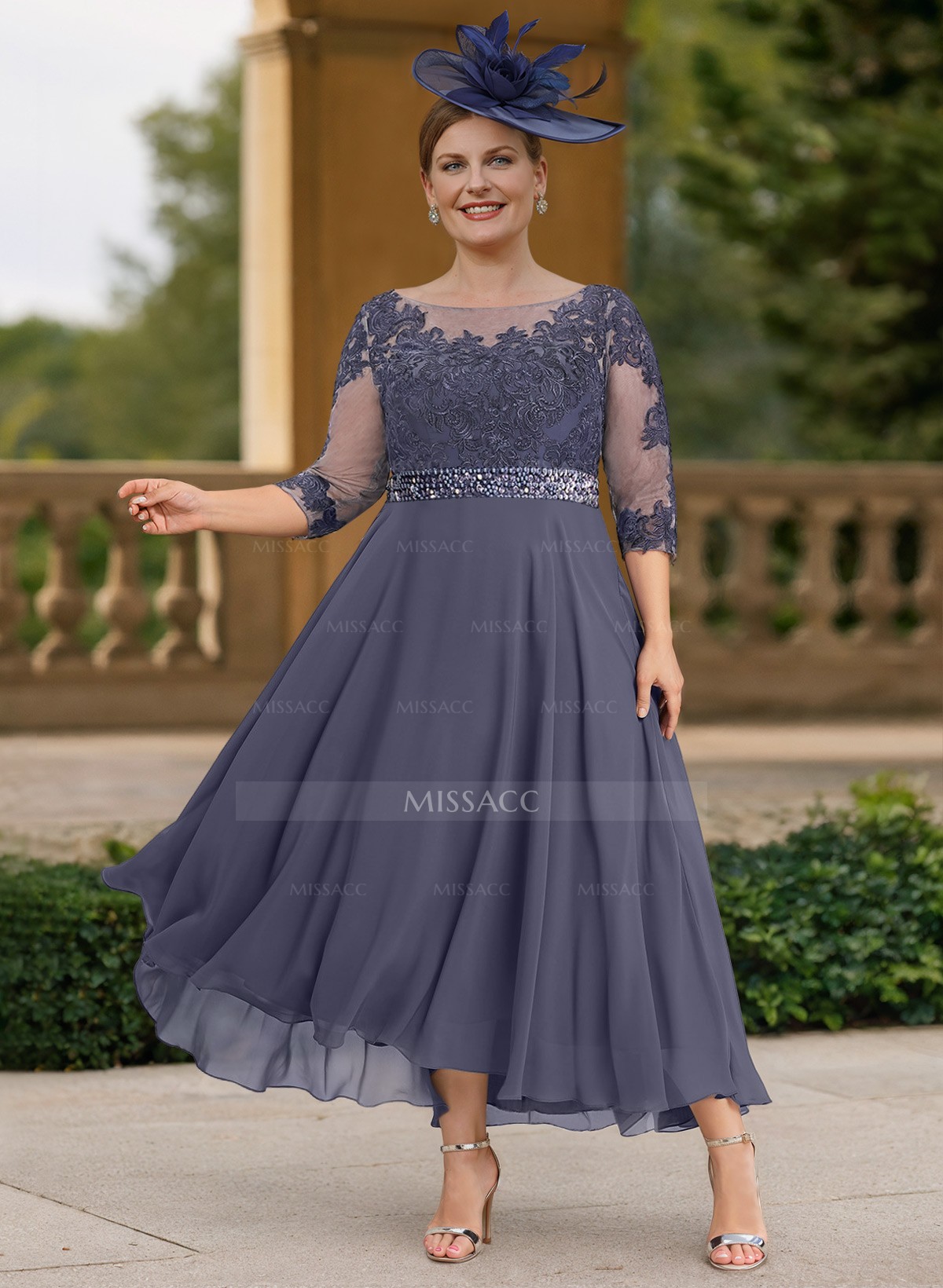 A-Line Illusion Neck Chiffon Mother Of The Bride Dresses With Beading/Lace