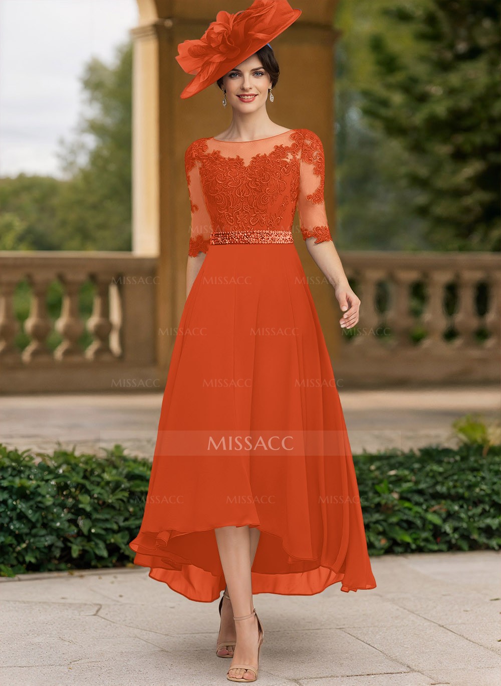 A-Line Illusion Neck Chiffon Mother Of The Bride Dresses With