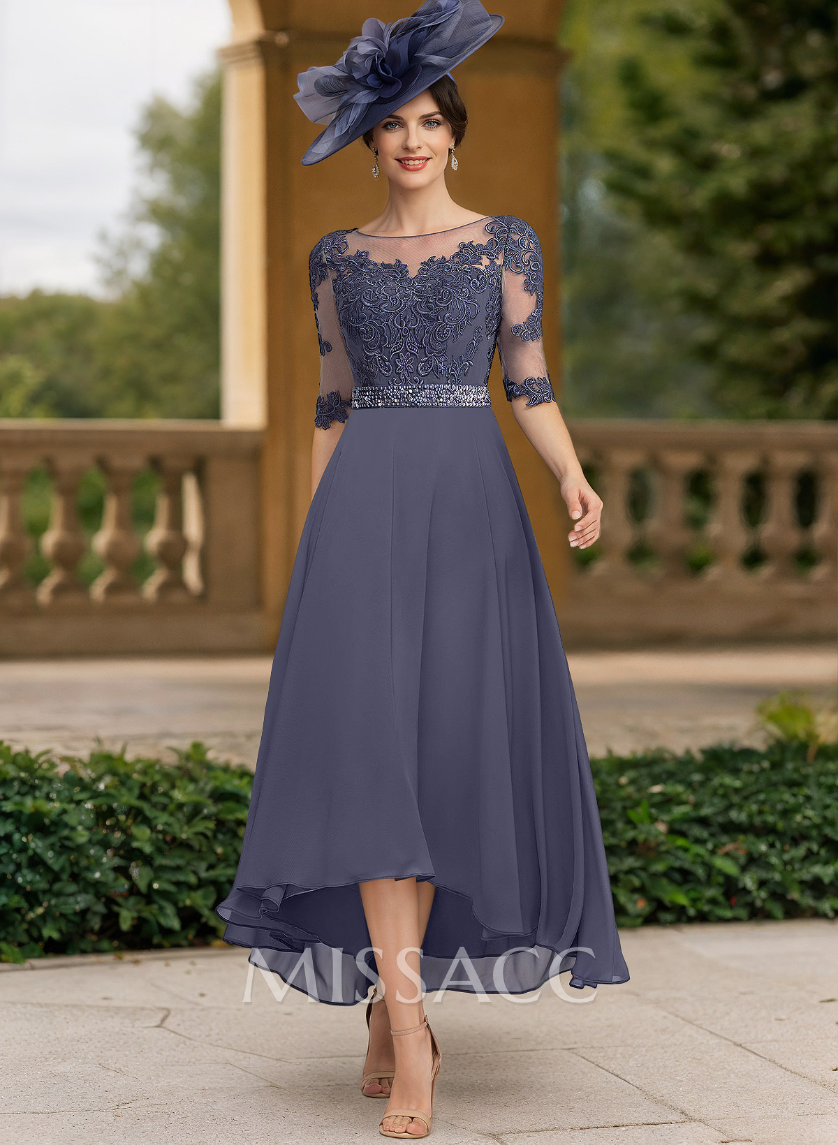 A-Line Illusion Neck Chiffon Mother Of The Bride Dresses With Beading/Lace