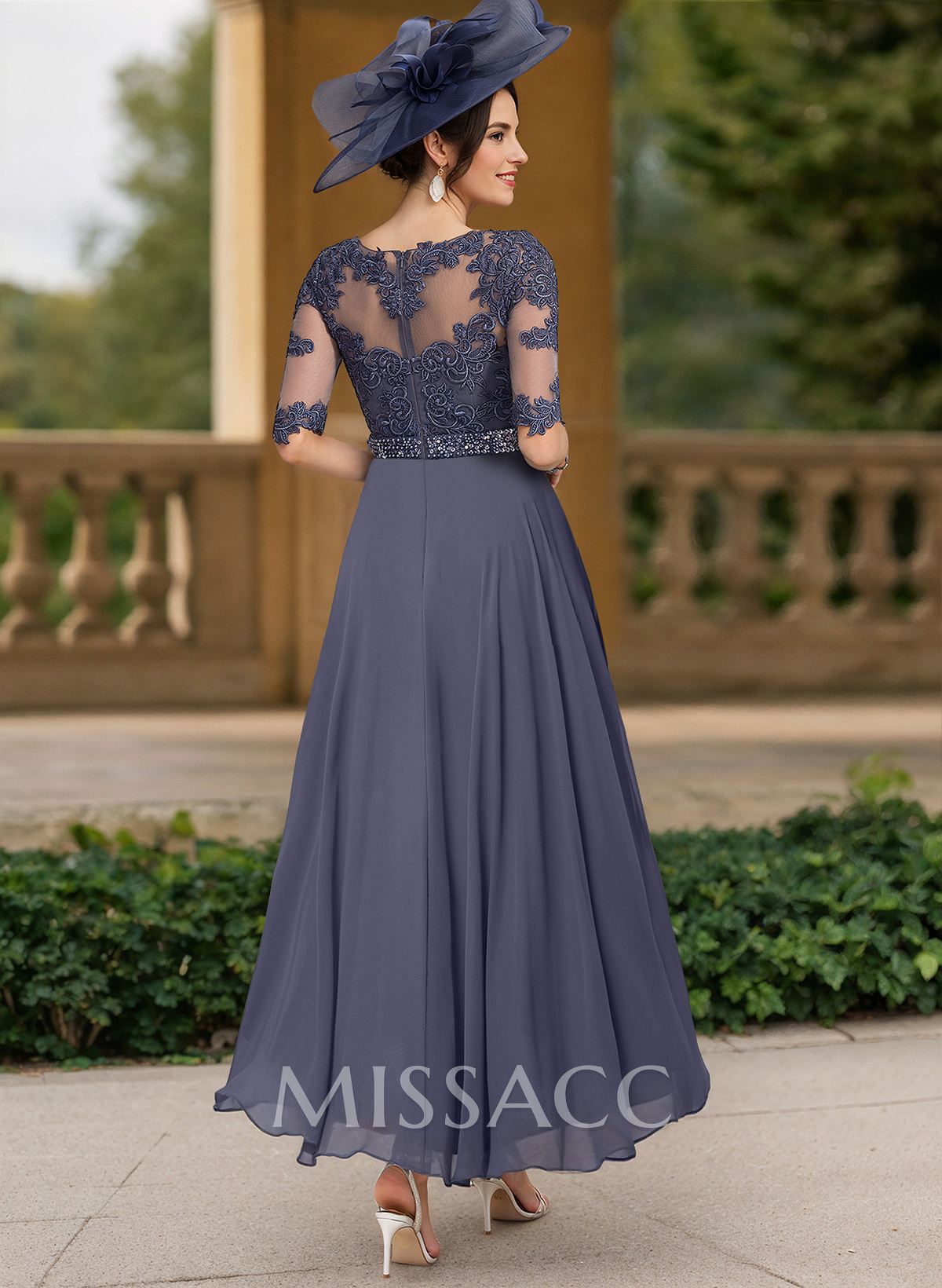 A-Line Illusion Neck Chiffon Mother Of The Bride Dresses With Beading/Lace