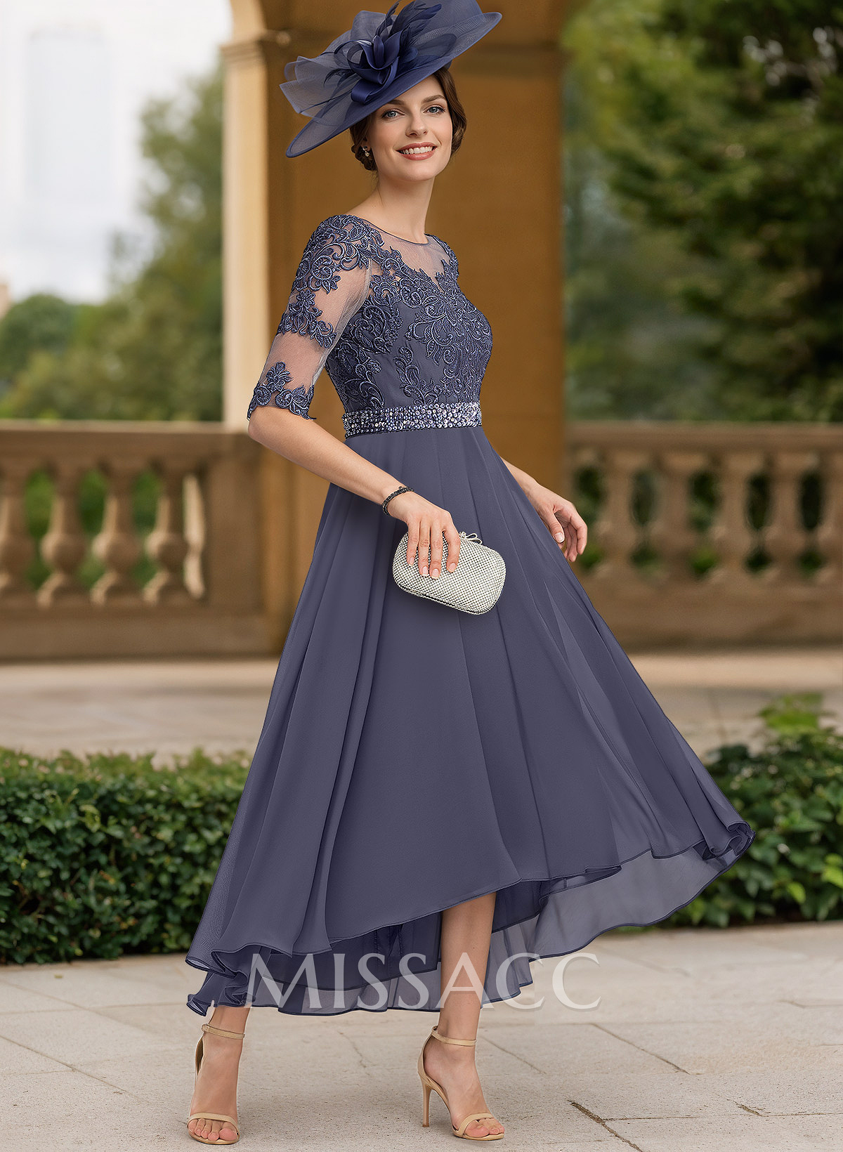 A-Line Illusion Neck Chiffon Mother Of The Bride Dresses With Beading/Lace
