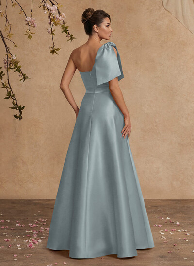 A-Line One-Shoulder Satin Mother Of The Bride Dresses With Bow(s)/High Split