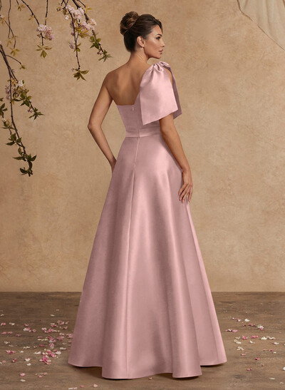 A-Line One-Shoulder Satin Mother Of The Bride Dresses With Bow(s)/High Split