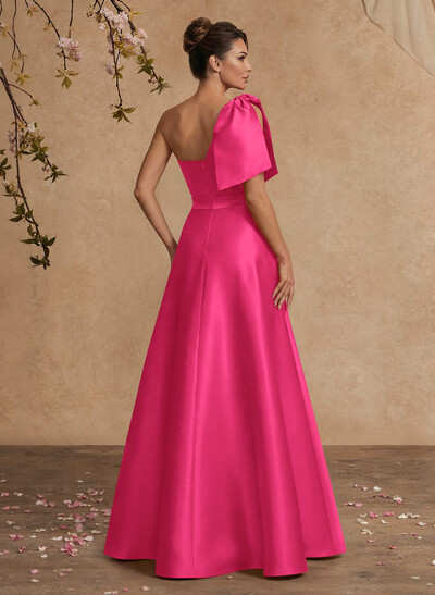 A-Line One-Shoulder Satin Mother Of The Bride Dresses With Bow(s)/High Split