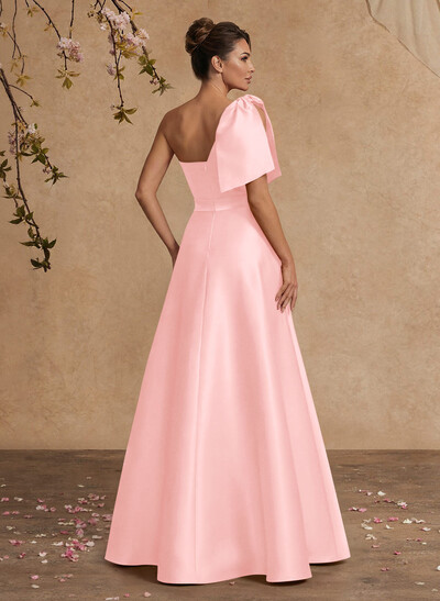 A-Line One-Shoulder Satin Mother Of The Bride Dresses With Bow(s)/High Split