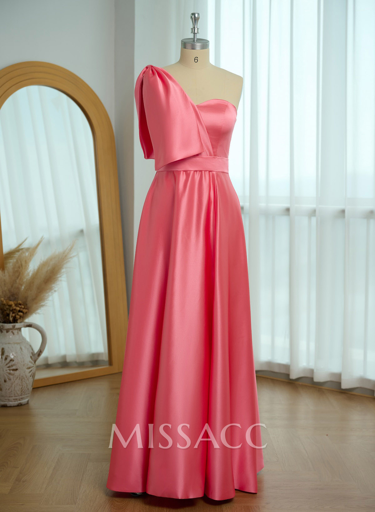 A-Line One-Shoulder Satin Mother Of The Bride Dresses With Bow(s)/High Split