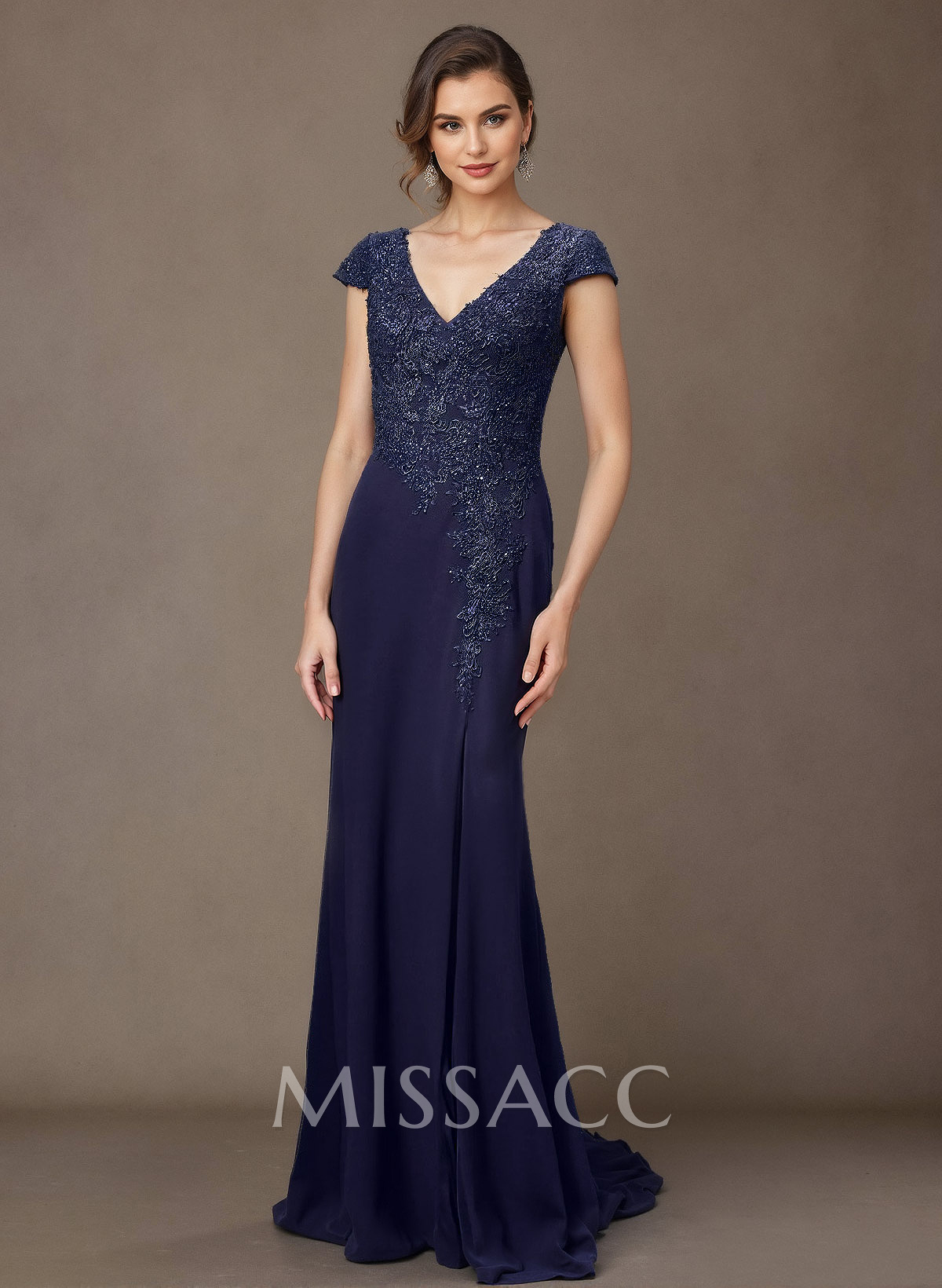 Trumpet/Mermaid V-Neck Chiffon Mother Of The Bride Dresses With Lace/High Split