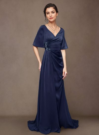 Sheath/Column Silk Like Satin Mother Of The Bride Dresses With Split Front/Lace