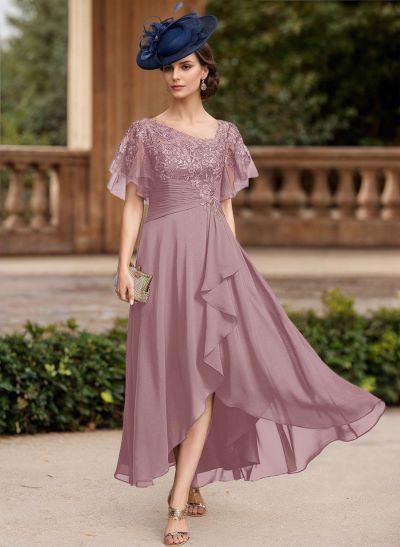 A-Line Chiffon Mother Of The Bride Dresses With Ruffle/Lace/Back Hole