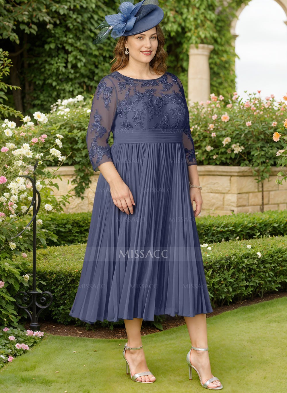 A-Line Illusion Neck Chiffon Mother Of The Bride Dresses With Lace/Pleated