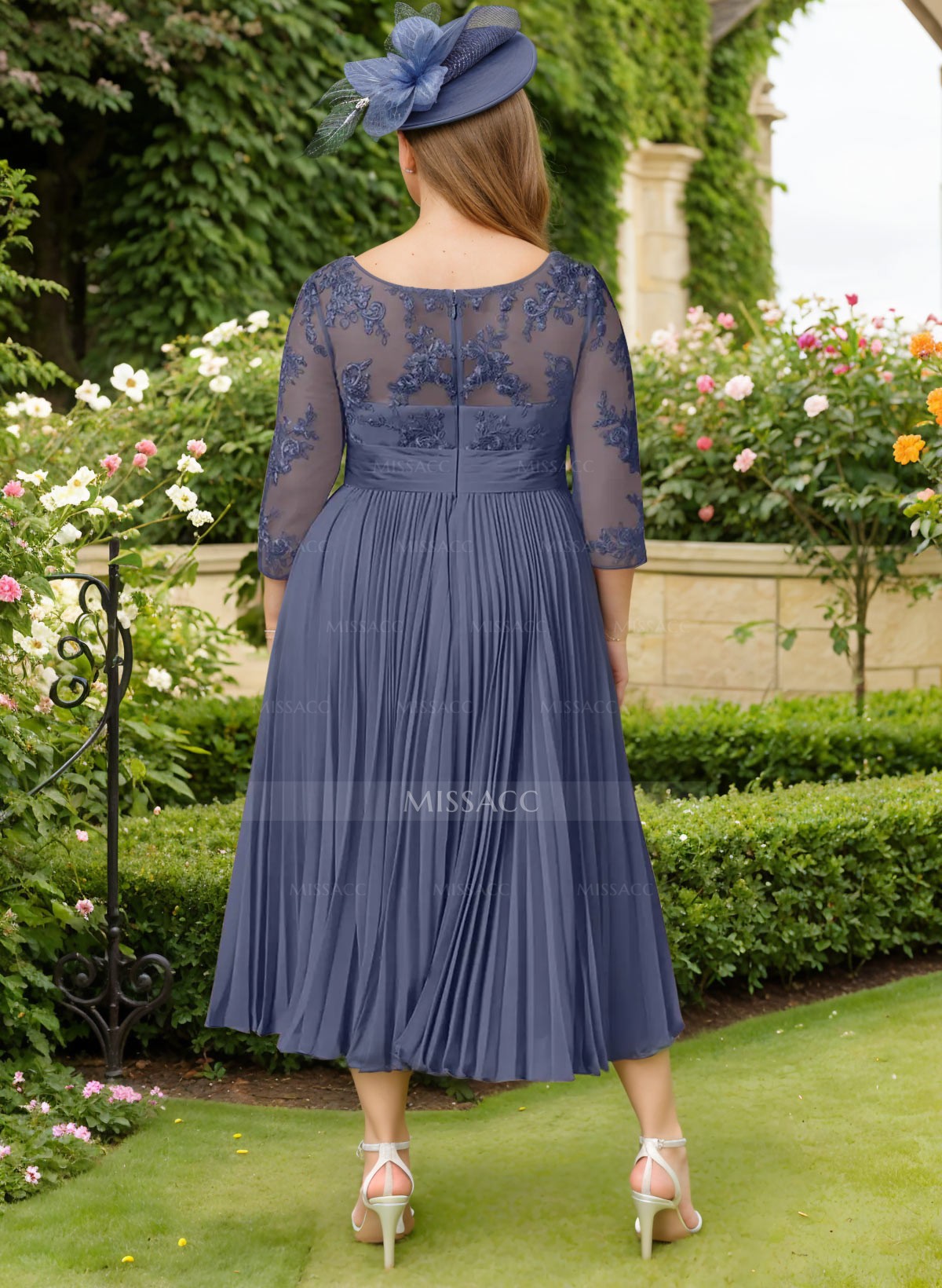 A-Line Illusion Neck Chiffon Mother Of The Bride Dresses With Lace/Pleated