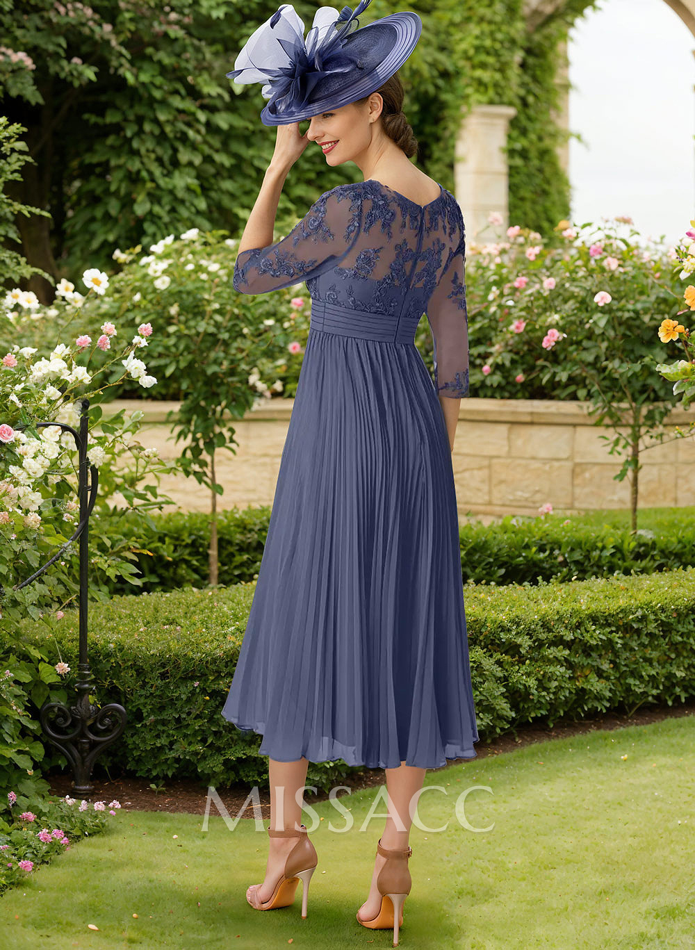 A-Line Illusion Neck Chiffon Mother Of The Bride Dresses With Lace/Pleated